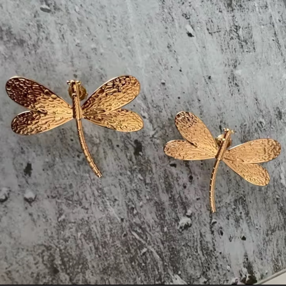 Gold Dragonfly Stud Earrings - Picture 8 of 8
